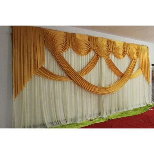 Hotsale wedding backdrop curtain with swag backdrop wedding decoration romantic Ice silk stage curtains wholesale various colour