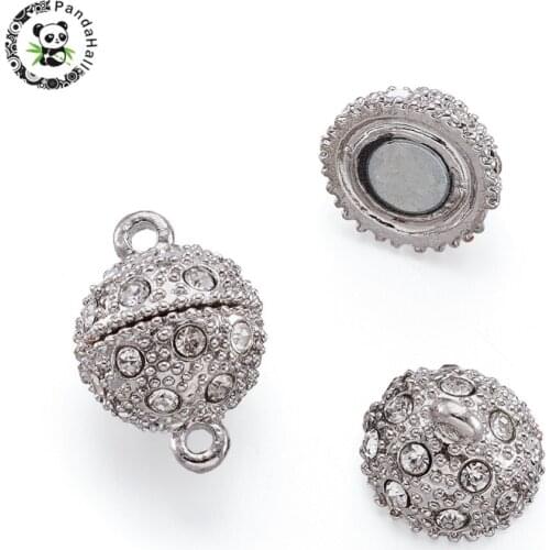 20Sets Round Ball Alloy Rhinestone Magnetic Clasps Hooks End Caps Connectors for Bracelets Necklace Jewelry Making Platinum Colo
