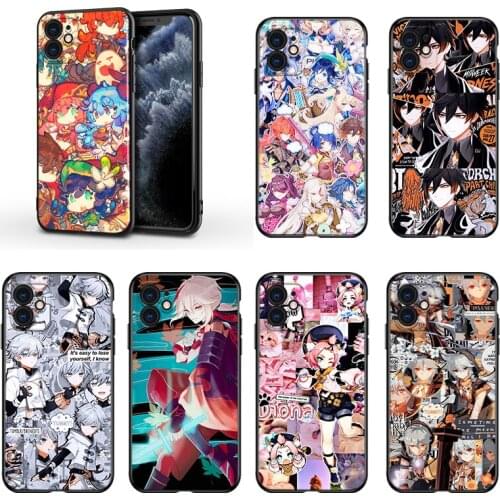 Genshin mpact For Apple iPhone 13 12 11 Mini XS XR X Pro MAX SE 2020 8 7 6 5 5S Plus Black Silicone Phone Case