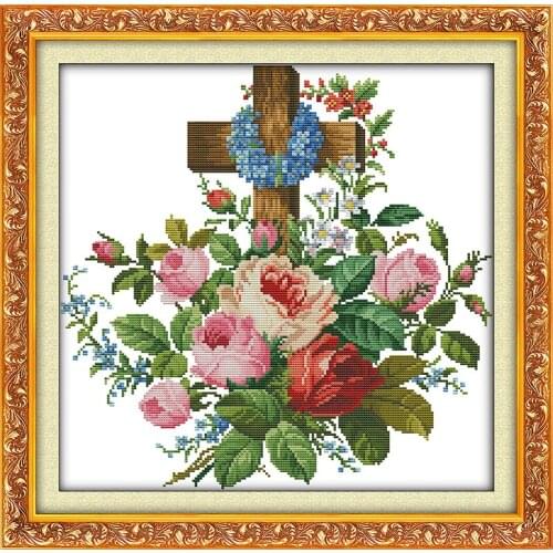 The cross(3)(flowers) Printed Canvas DMC Counted Chinese Cross Stitch Kits printed Cross-stitch set Embroidery Needlework