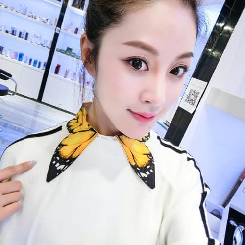 Yellow Butterfly Print False Shirt Wome Detachable Collar Chiffon Quality Faux Col Tank Top Vintage Tunic Decorative half shirt