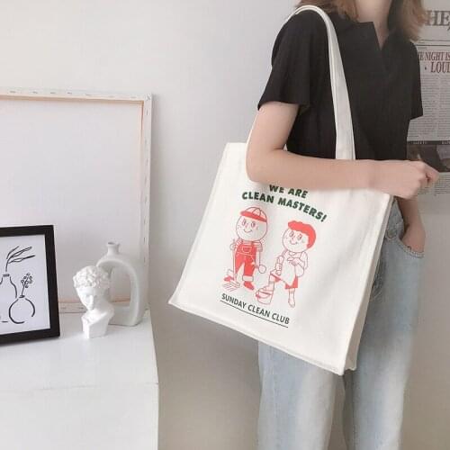 New Cotton Twill Canvas Shoulder Bag Cute Cartoon Printing Women Large Handbag Big Tote Quality Thick Shopping Bags For Ladies
