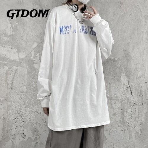 GTDOM High Street Hip Hop Loose 2021 Autumn New Cotton Couple T-shirt Scene Printing Long Sleeve O-Neck Casual Men T-shirt