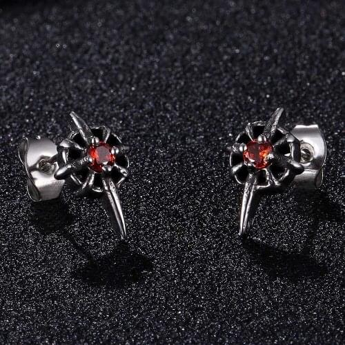 Charming Red Zircon Stainless Steel Stud Earrings For Women Luxury Jewelry Vintage Fashion Silver Color Earrings BB0802