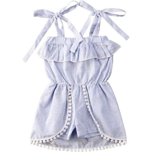 1-5Y Summer Infant Baby Girls Romper Dress Blue Striped Ruffles Tassel Jumpsuits Dress Outfit Holiday