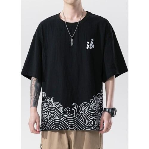Short Sleeve Linen T Shirt MenS 2021 Summer White Black Tshirt Top Tees Chinese Fashion Clothes Oversized 4Xl 5Xl O Neck 30055