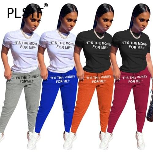 O Neck Short Sleeve Letter Print Crop Top And Pants 2 Pieces Set Casual Lady Fashion Tracksuits High Street Outfits