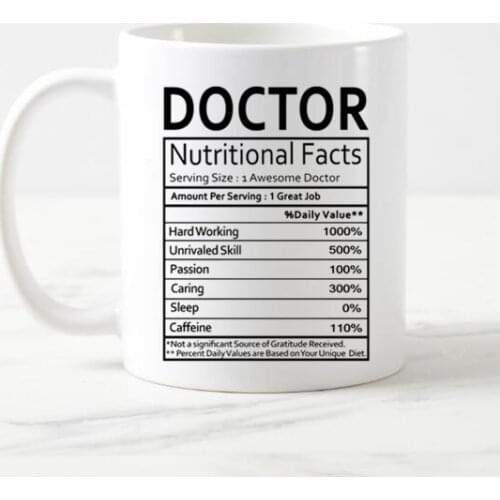 Funny Doctor Cups Novelty Doctor Nutritional Facts Coffee Mugs Tea Cup Joke Geek Creative Gift for Doctor Assistant Cool Decor