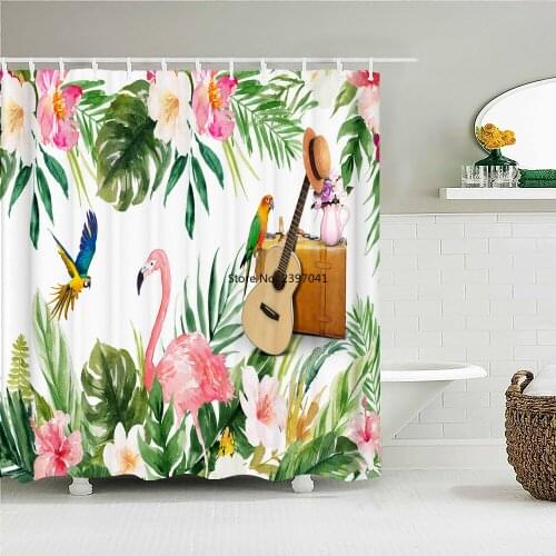 Flamingo Pink Birds Shower Curtain Bathroom Waterproof Polyester Flowers Leaves 3D Printing Screen for Bathroom Shower Curtains