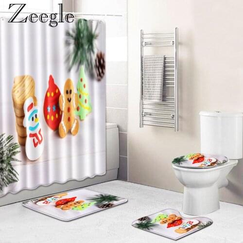 Zeegle Shower Curtain Waterproof Bathroom Curtain Bath Mat Set Absorbent Toilet Pedestal Rug Anti-slip Bathroom Doormat Foot Mat