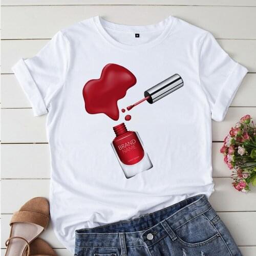 Cute Nail Polish White Tshirts Femme T Shirts 90s Graphic Tshirt Camiseta Mujer Cute Casual Girl Tee Korean Style