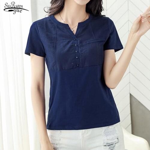 2021 Summer Tops Women Solid Short Sleeve Women Tshirt Office Lady Casual V-neck T-shirt Women Clothes Camiseta Mujer 8588 50