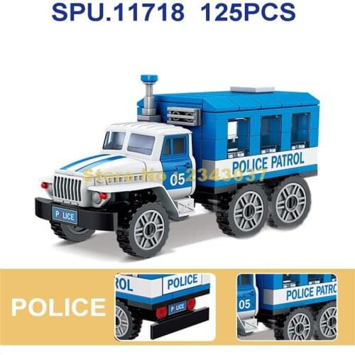 058 125pcs Urban Police Patrol Truck Car 2 Dolls Building Blocks Toy