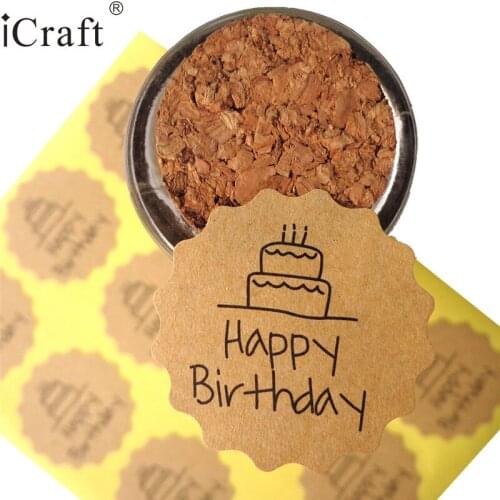 1200pcs Flower Shape Happy Birthday Kraft Seal sticker DIY Gift Seal Label Sticker For Party Favor Bag Candy Box Decor