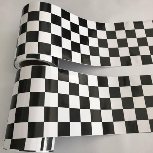 15x500cm Black And White Glossy Racing Sports Checkered Flag Vinyl Decal Motorbike Car Sticker Wrap Foil Air Release