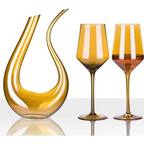 2/4/6Pcs Lead-free crystal wine glass cup electroplated golden champagne glasses U-shaped decanter Bar Hotel party Drinkware