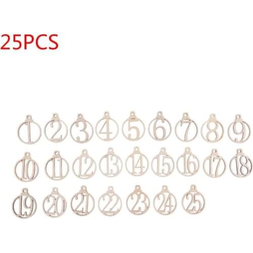 25pcs 1-25 Wooden Christmas Countdown Advent Calendar Gift Tags Number DIY Scrapbooking Crafts