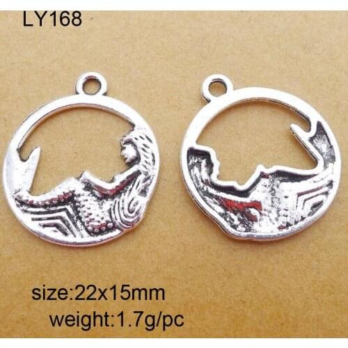 50pcs/lot 22x15mm Zinc Alloy Antique Silver Mermaid DIY Charms Pendants