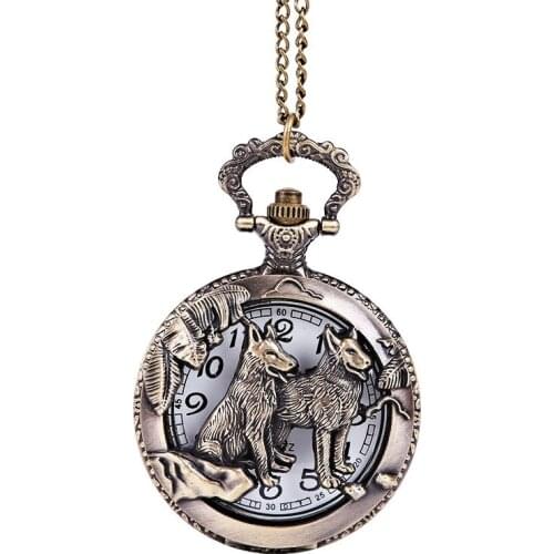 6588"Chinese Zodiac"Series Animal Dog Bronze Carving Pocket Watch Retro Style Loyal Perspective Pocket Watch Factory Wholesale