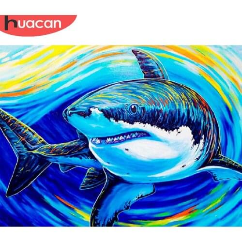 HUACAN 5D Diy Full Drill Diamond Painting Shark Diamond Embroidery Mosaic Animal Home Decor Wall Decor