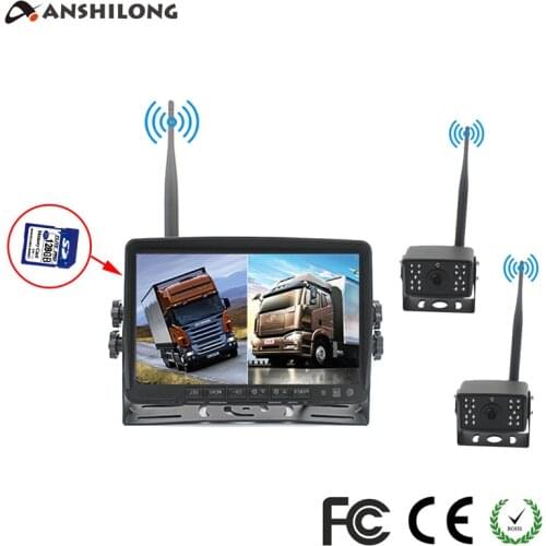 ANSHILONG 2pcs Digital Wireless AHD 1080P Car Backup Rear View Camera + 7" Split Screen Monitor with DVR System