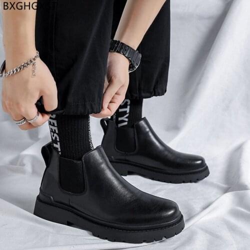 Black Motorcycle Shoes for Man 2021 Platform Boots for Men Male Designer Ankle Boots Man Leather Shoes Men Chelsea Boots Men