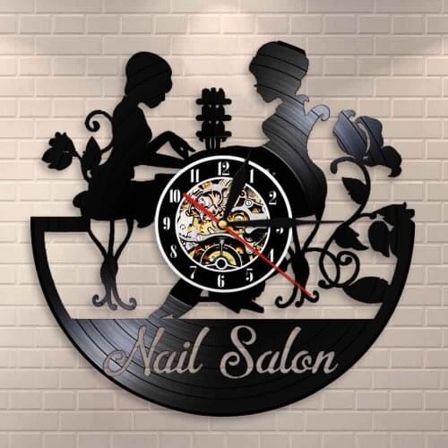 Home Decor Clock Polish Manicure Pedicure Business Vinyl Record Nail Salon Decorative Art Modern Wall Clock Salon Wall Clock