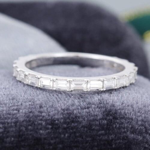 EDI Baguette Cut Diamond Wedding Band 14k White Gold 3/4 Eternity Wedding Ring Stacking Matching Anniversary Ring Jewelry Gift