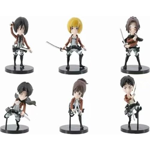 6pcs/set Attack on Titan Anime Figure Levi Ackerman Mikasa Ackerman Eren Jaeger Q Ver Action Figure PVC Model Doll Gifts 9cm