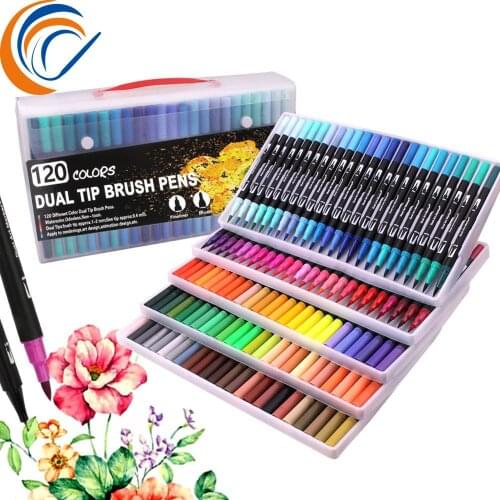 Brush Fineliner Pens 120 Colors Colouring Pens Brush Tip Art Markers for Colouring Sketching Painting Markers Set