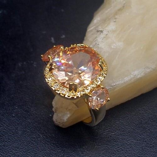 Gemstonefactory Jewelry Big Promotion Single Unique Yellow Gold Plated Brown Morganite Women Men Gifts Rings 8# 20212852