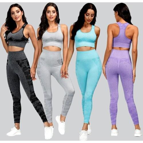 Camo Yoga Set Gym Sport Workout Running Crop Fitness Top Sexy Bra Training Solid Color Gymwear Squat Proof Leggings Set Suit