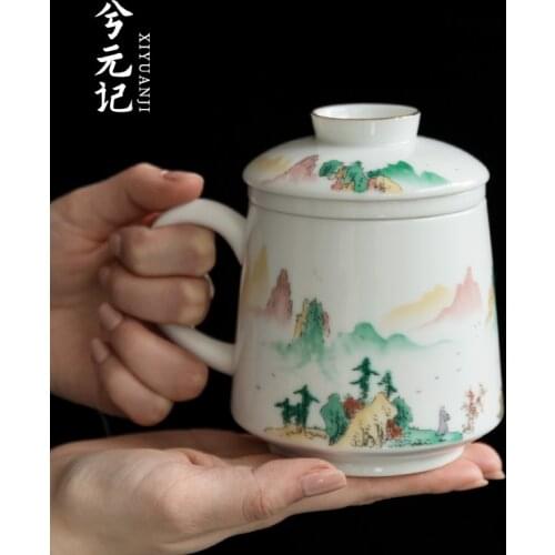 Huai hand-painted ceramic filter tea cup home office with cover large white porcelain cup white porcelain tea separation