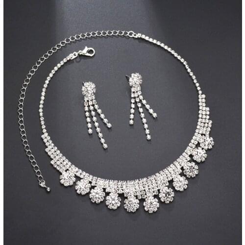 Fashion Jewelry Sets For Women Wedding Party Bling Crystal Jewelry Accessories Stainless Steel Stud Earrings & Necklace Gifts