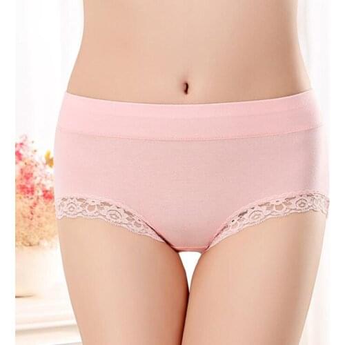 Lace Panties Women pure Cotton Womens elastic soft abdomen Underwear High Waist Briefs slim fit panties Lady WU-5