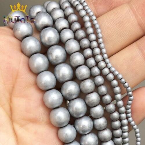 Dull Polish Matte Silver Plated Hematite Beads For Jewelry Making Natrual Round Stone Beads DIY Bracelet 15'' 2/3/4/6/8/10mm