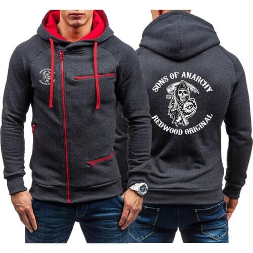 Winter 2021 Zipper Hoody Sweatshirts Sons Of Anarchy SOA SAMCRO Long Sleeve Mens Hoodies Sticker Warmer Running Sportswear