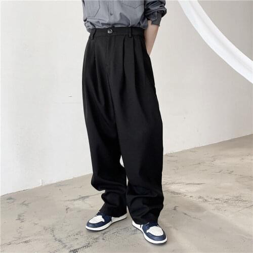 2020 Mens Casual Straight Formal Pants Office Trousers Fashionable High-waisted Loose Draping Social Lengthen Suit Pants M-XL