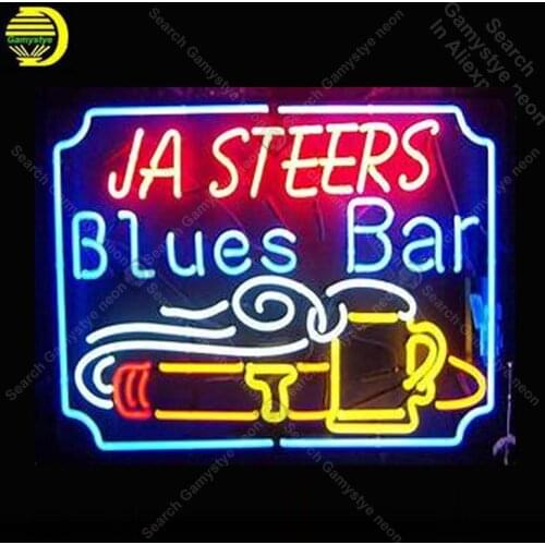 NEON SIGN For JA STEERS Blue Bar GLASS Tube Decor beer Room Windows Handcraft Restaurant Light Sign lamps anuncio luminoso Lamps