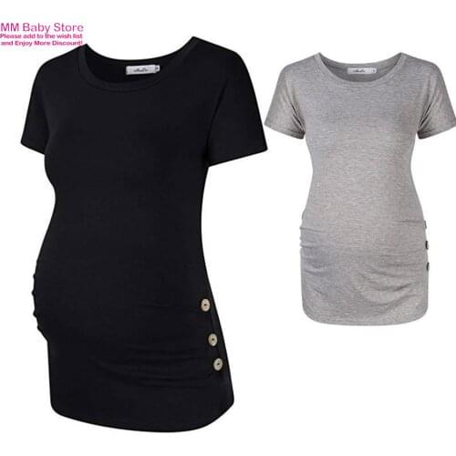 New Summer Womens Pregnant Clothes Three Buttons T-Shirt Short Sleeve T Shirt Maternity Clothes Pregnancy Clothing Tops Daily