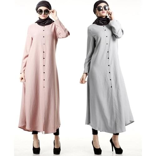 Ramadan Worship Muslim Abaya Dress Women Loose Solid Color Long Shirt Dresses Kaftan Dubai Hijab Robe Turkey Islamic Clothing