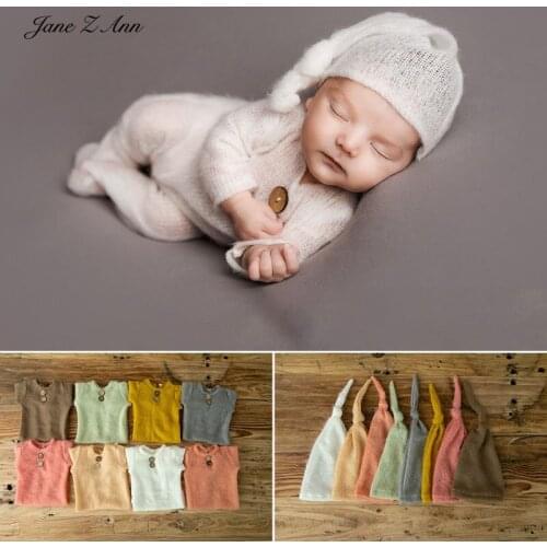 Jane Z Ann Newborn photography props clothes photo studio baby clothing children solid color hat+romper