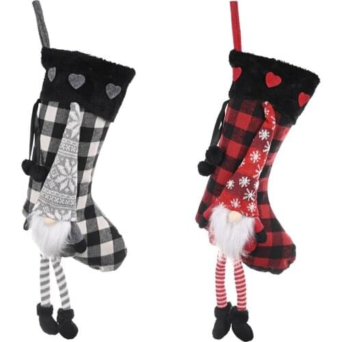 Christmas Stocking Leggings Hanging Doll Xms Gift Bag Noel Plaid Socks Santa Claus Merry Christmas Decor For Home 2021 Natal Dec