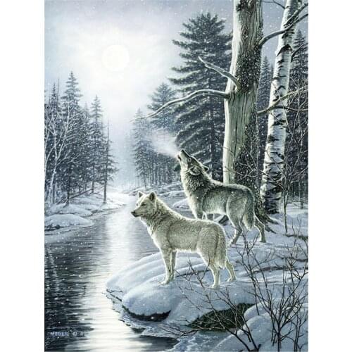 Wolf Animals Winter DIY Cross Stitch 11CT Embroidery Kits Needlework Craft Set Cotton Thread Printed Canvas Home Wholesale