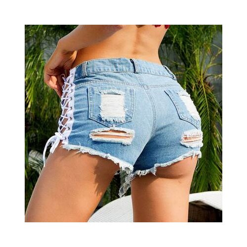 Sexy Summer Women Denim Shorts New Black Blue High Waist Ripped Short Jeans Femme Tassel Lace Up Bandage Hotpants