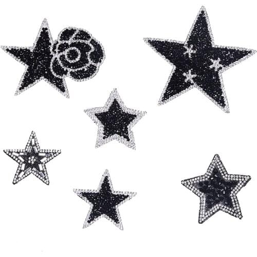 Rhinestone Star Diamond Patches Iron Patches for Clothing Iron-On Flower Patch 3D Applique Iron on Transfer Patches