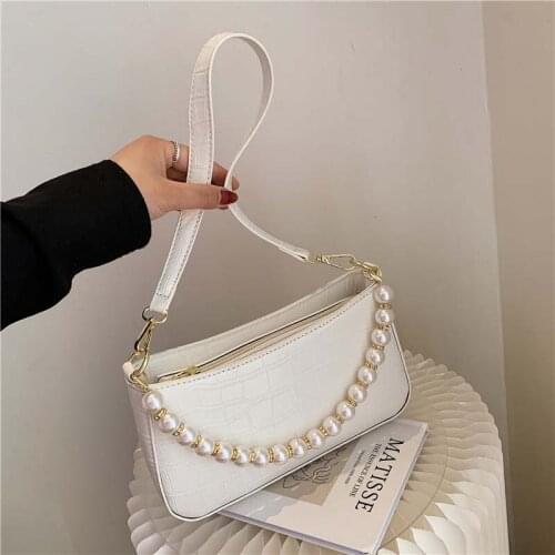 Women Bag Fashion Pearl Chain Armpit Shoulder Bags For Women Brand Designer High Quality PU Leather Crossbody Messenger Bags
