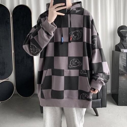 Hoodies Harajuku Cartoon Bear Print Hooded Sweatshirts Streetwear Hip Hop Fashion Pullover Casual Cotton Tops