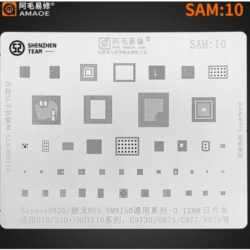 AMAOE Stencil SAM:10 SAM10 For SAMSUNG S10 S10+ Note10 G9730 G975 G977 N975 Exynos9820 SM8150 Reballing Stencil Tin Planting Net