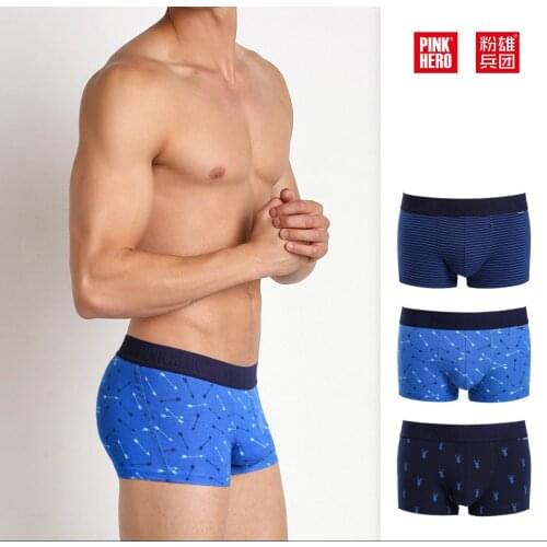 2019 brand Pink Hero Sexy Fashion Hot Sale Men Soft boxers Body Fit Breathable Striped Underpants Blue Cotton Boxer shorts